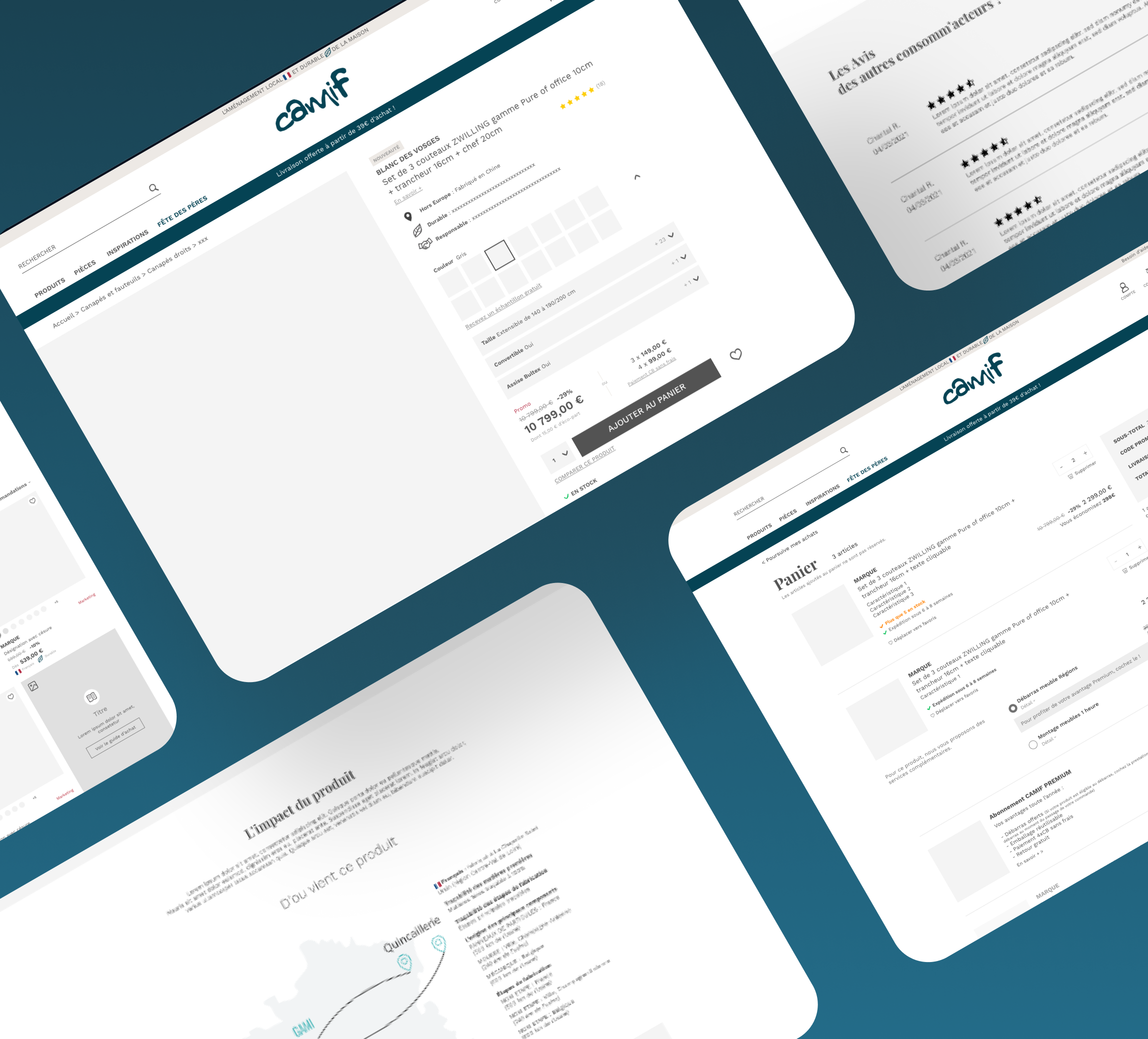 Wireframes du site Camif.fr