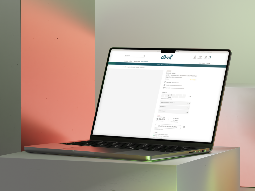 Wireframe de la page produit du e-commerce Camif